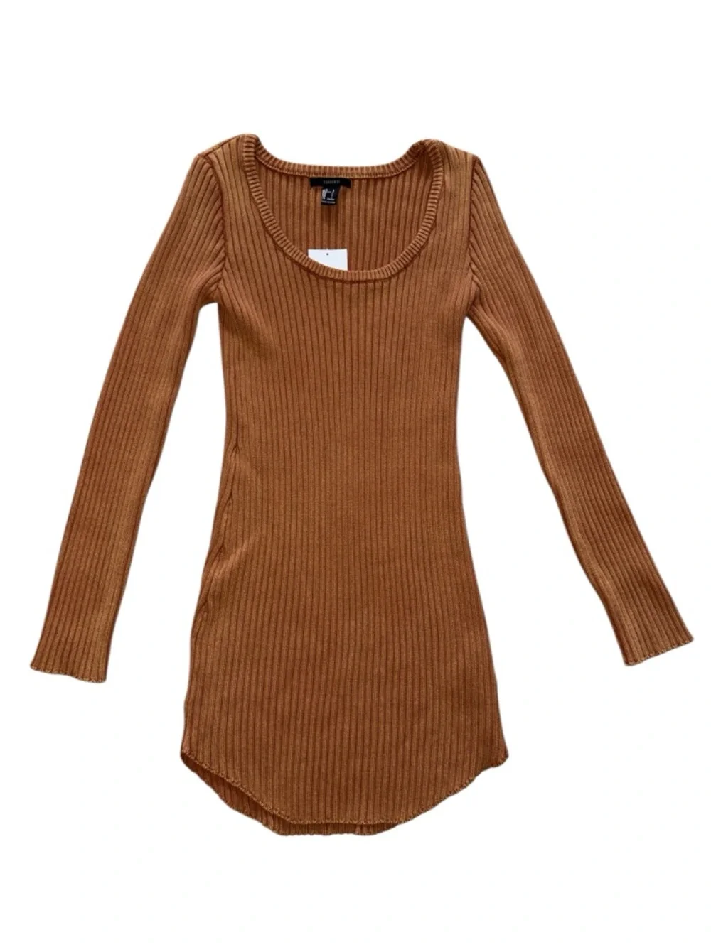 Forever 21 Ribbed Scoop Neck Long Sleeve Sweater Dress - Rust Brown